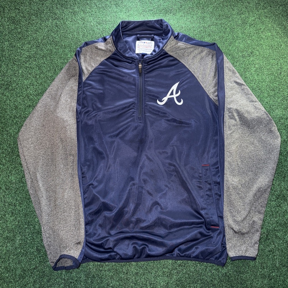 Vintage Genuine Merch Atlanta Brave 1/4 Zip Pullover Men's XL Blue Gray